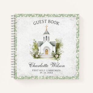 First Holly Communion Floral Church Guest Book Notizbuch