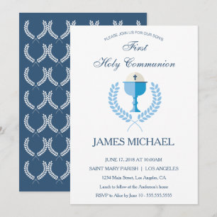 First Holy Communion Boys Blue Invitation