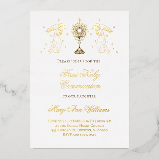 First Holy Communion catholic angels Eucharist Folieneinladung (Vorderseite)