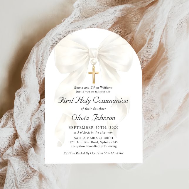 First Holy Communion Coquette Bow Girl Invitation (Créateur téléchargé)