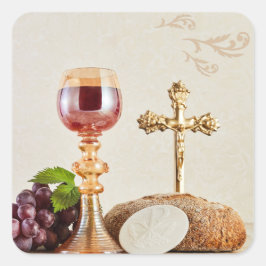 First Holy Communion – Customizable Chalice & Host Quadratischer Aufkleber
