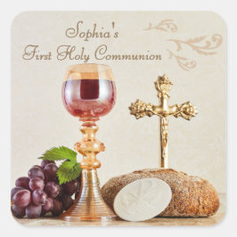 First Holy Communion Eucharist Chalice Design Quadratischer Aufkleber