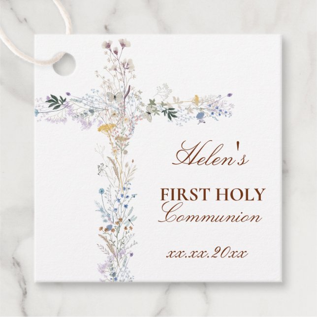 First Holy Communion floral cross Geschenkanhänger (Vorderseite)