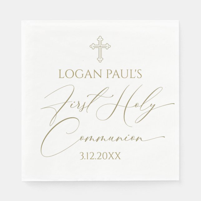 First Holy Communion Gold and white napkin Serviette (Vorderseite)