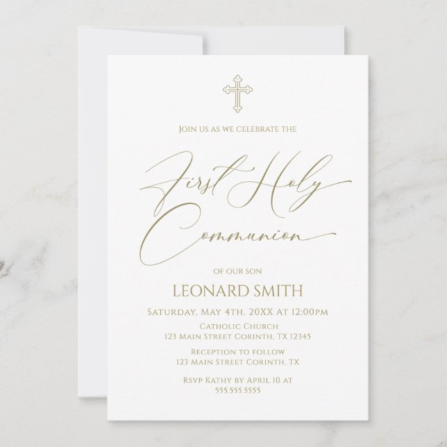 First Holy Communion gold Invitation Einladung (Vorderseite)