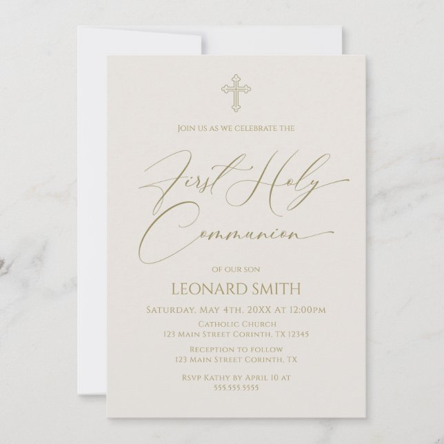 First Holy Communion gold marfil invitation Einladung (Vorderseite)