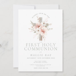 First Holy Communion Invitation, Floral Cross Einladung
