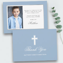First Holy Communion Light Blue Photo Dankeskarte