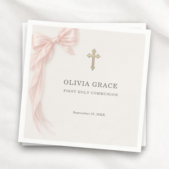 First Holy Communion Pink Coquette Bow Girl  Serviette (Von Creator hochgeladen)