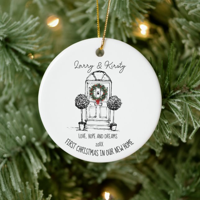 First Home names editable messages Christmas Ornam Keramik Ornament (Baum)