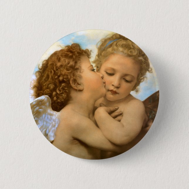 First Kiss (Engeldetails) von Bouguereau Button (Vorderseite)