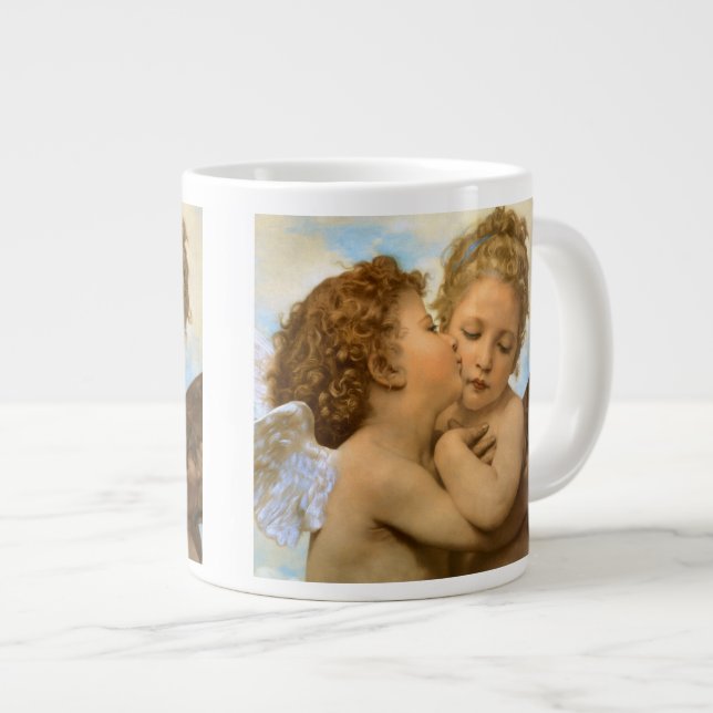 First Kiss (Engeldetails) von Bouguereau Jumbo-Tasse (Vorderseite Rechts)