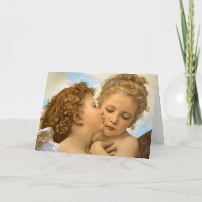 First Kiss (Engeldetails) von Bouguereau Karte (Vorderseite)