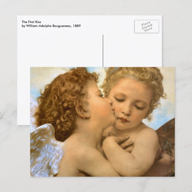 First Kiss (Engeldetails) von Bouguereau Postkarte (Vorne/Hinten)