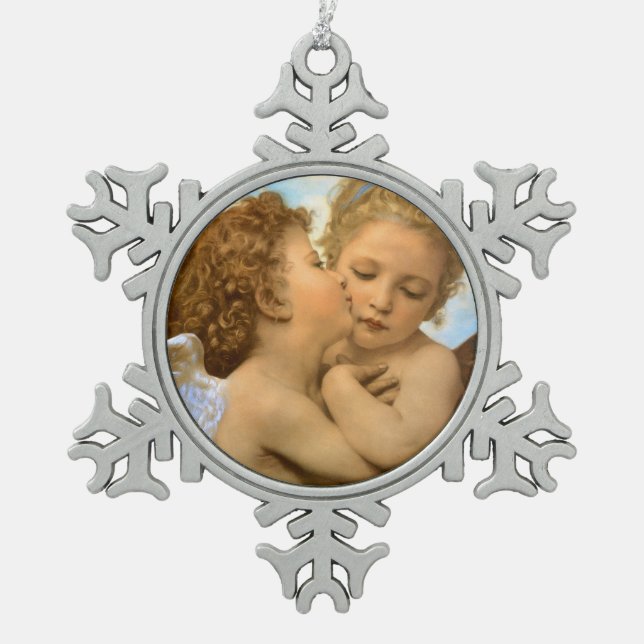 First Kiss (Engeldetails) von Bouguereau Schneeflocken Zinn-Ornament (Vorderseite)