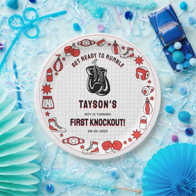 First Knockout Boxing 1. Geburtstag – Lustige Kind Pappteller (Party)