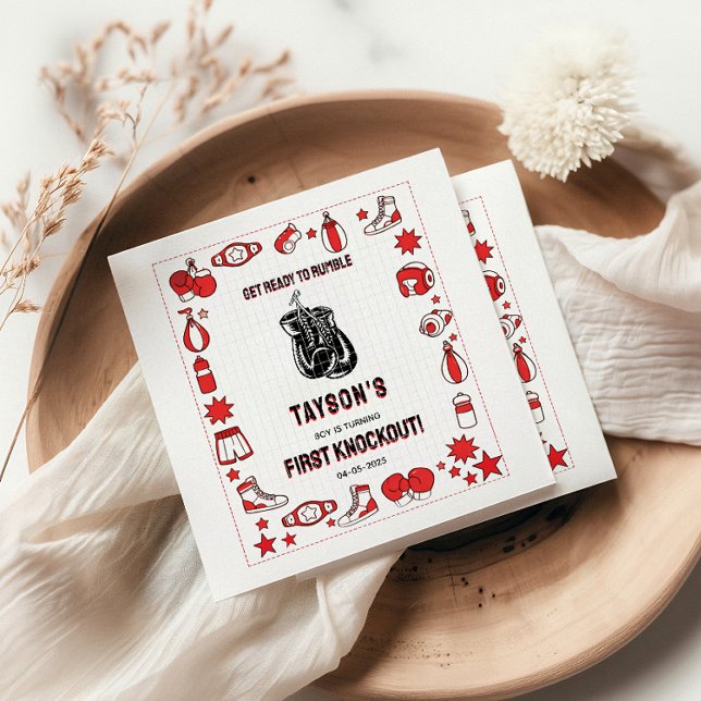 First Knockout Boxing 1st Birthday – Fun Kids  Serviette (First Knockout Boxing 1st Birthday – Fun Kids Napkins
)