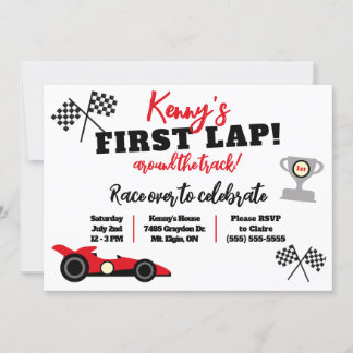 First Lap Around the Track, Kids' Birthday Party Einladung