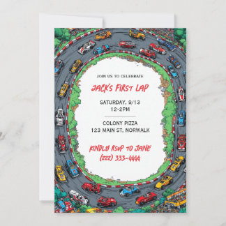 First Lap Boy's First Birthday Invitation Einladung