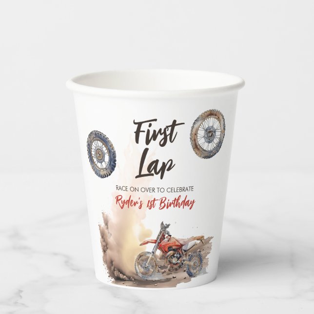 First Lap Little Racer 1st Birthday Pappbecher (Vorderseite)