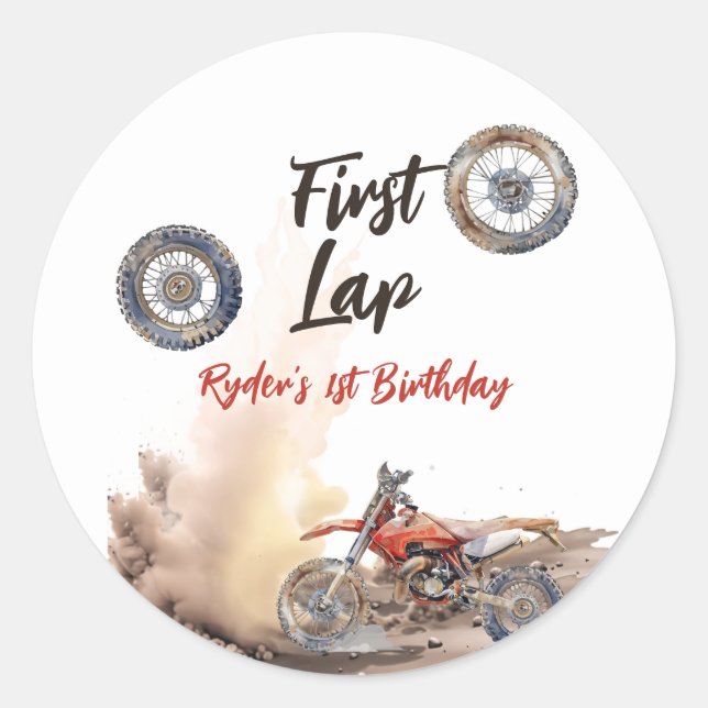 First Lap Little Racer 1st Birthday Runder Aufkleber (Vorderseite)