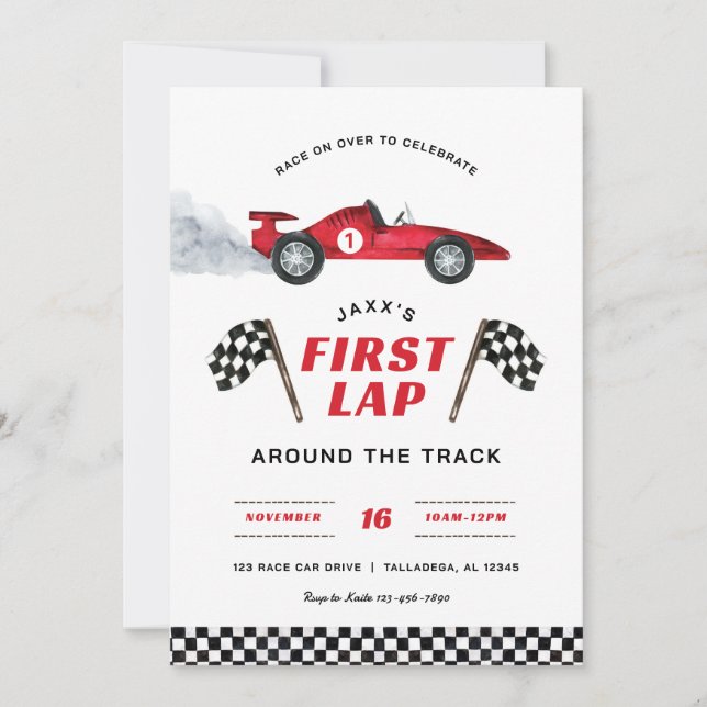 First Lap Race Car 1er Anniversaire Invitation (Devant)