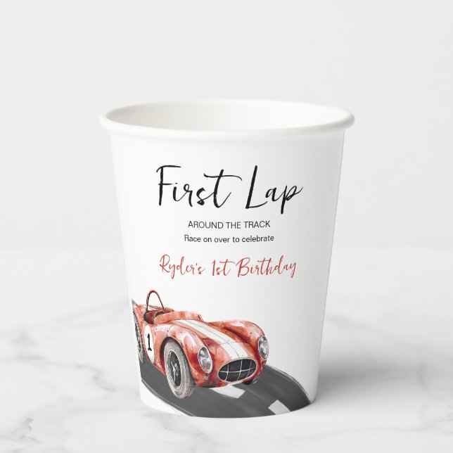 First Lap Race Car 1st Birthday  Pappbecher (Rückseite)