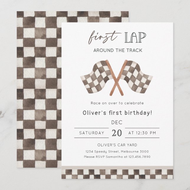 First Lap Racing 1st Birthday Party  Einladung (Vorne/Hinten)
