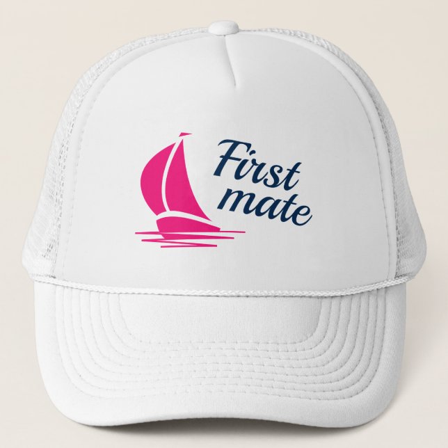 First mate pink Ladys nautisches Segelboot Truckerkappe (Vorderseite)