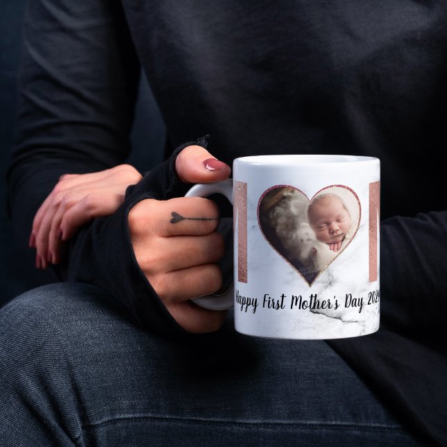 First Mother Day Baby Foto Rose Gold Herz Kaffeetasse (First Mother's Day: Baby's Photo & Mom - Forever Love 💕)