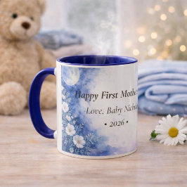 First Mother’s Day Moon Floral Blue Personalized Tasse
