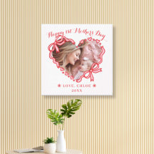 First Mother's Day Photo Heart Frame Red Pink Bow
