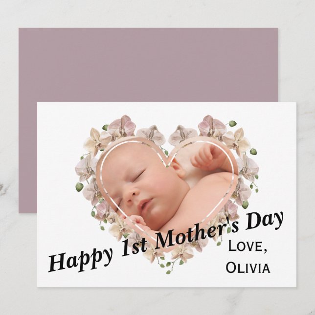 First Mütters Day Baby Foto SVG Herz Floral Karte (Vorne/Hinten)