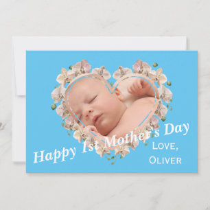First Mütters Day Baby Foto SVG Herz Floral Karte