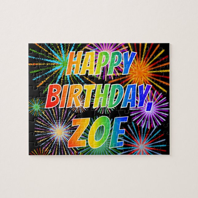 First Name "ZOE", Fun "HAPPY BIRTHDAY" (Horizontal)