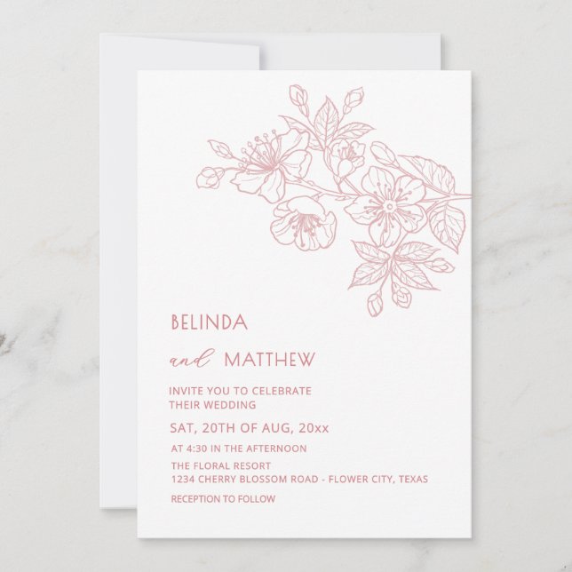 First Names Only Blush Flowers White Minimalist Einladung (Vorderseite)