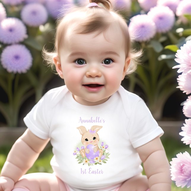 First Oaster Bunny Personalisiert Name Girl Lila Baby Strampler (First Easter Bunny Personalized Name Girl Purple Baby Bodysuit)
