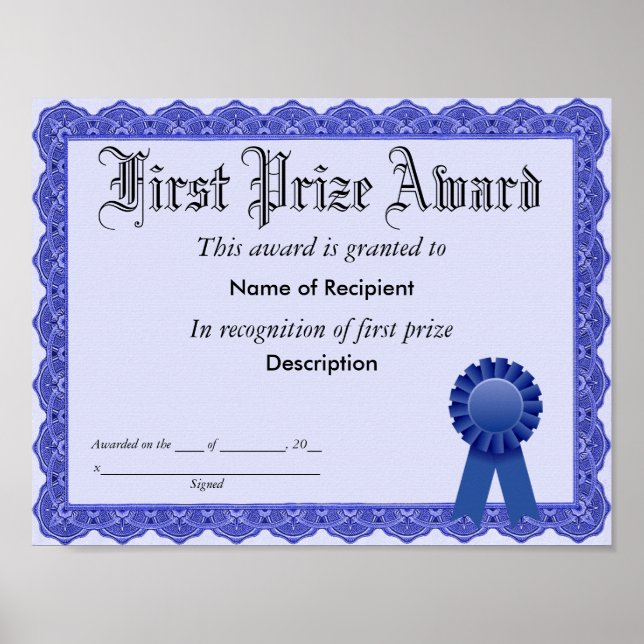First Prize Blue Ribbon Award Poster (Vorne)
