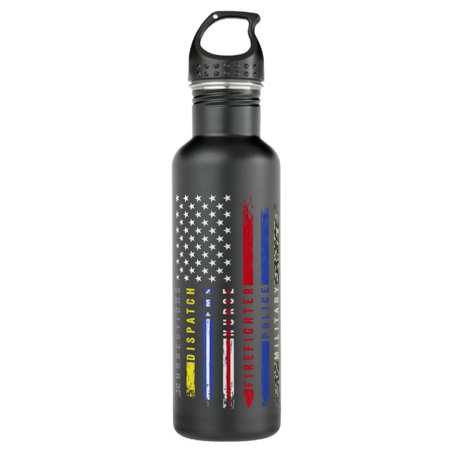 First Responder Hero Flag Nurse EMS Police Fire Edelstahlflasche (Vorderseite)