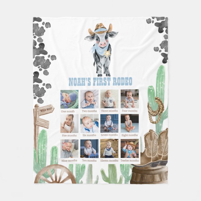 First Rodeo 1st Birthday 12 Month Photo Collage Fleecedecke (Vorderseite)