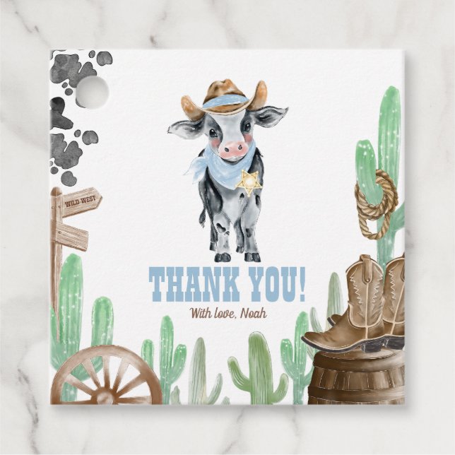First Rodeo 1st Birthday Baby Cow Thank You Geschenkanhänger (Vorderseite)