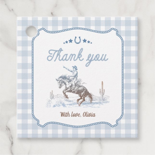 First Rodeo 1st Birthday Blue Western Geschenkanhänger (Vorderseite)