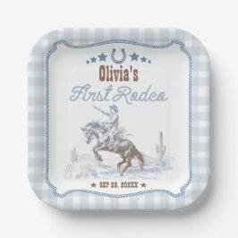 First Rodeo 1st Birthday Blue Western Pappteller