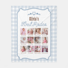 First Rodeo 1st Birthday Blue Western Photo Sign Fleecedecke