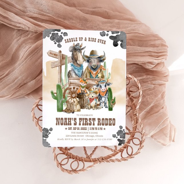 First Rodeo 1st Birthday Cute Animals Wild West Einladung (Von Creator hochgeladen)