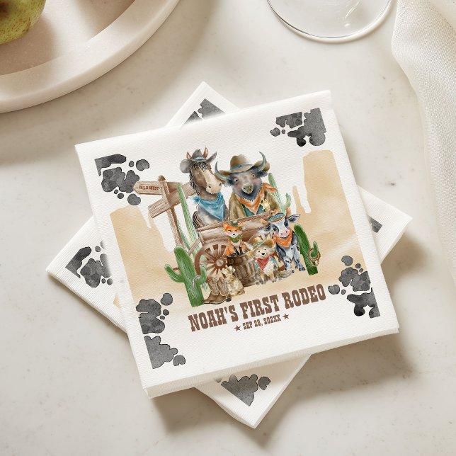 First Rodeo 1st Birthday Cute Animals Wild West Serviette (Von Creator hochgeladen)