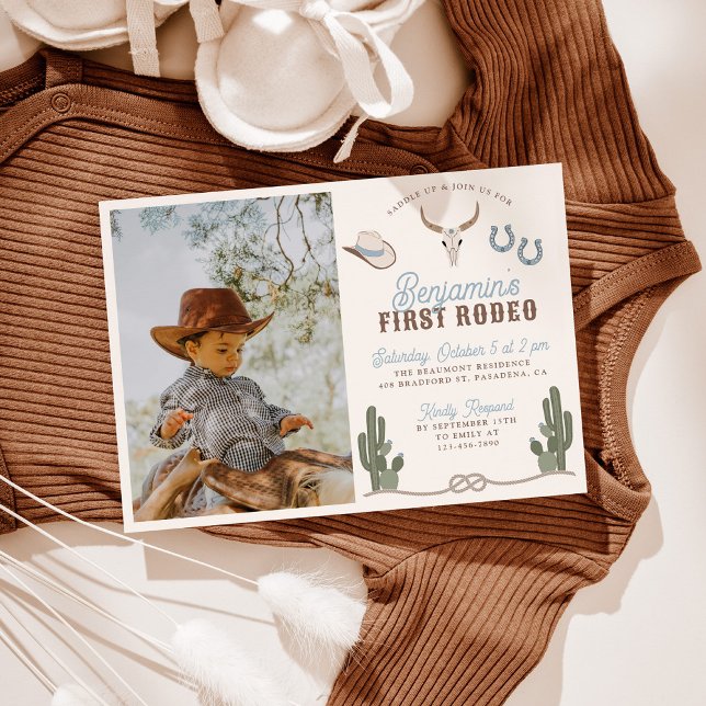 First Rodeo 1st Birthday Invitation with Photo (Créateur téléchargé)