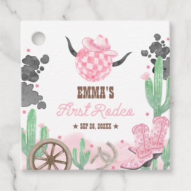 First Rodeo 1st Birthday Pink Boho Wild West Geschenkanhänger (Vorderseite)