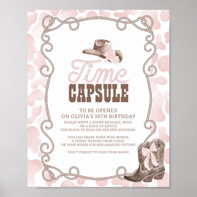 First Rodeo 1st Birthday Pink Time Capsule Sign Poster (Vorne)