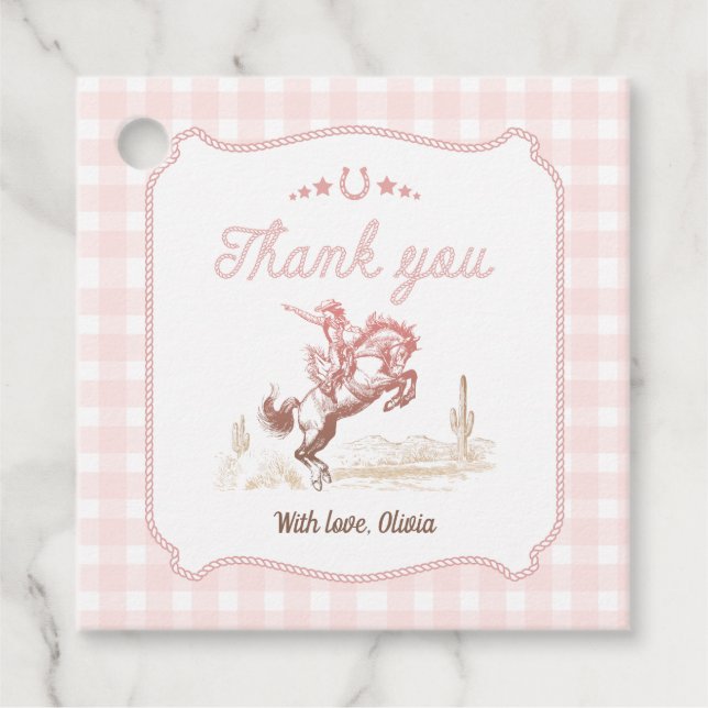 First Rodeo 1st Birthday Pink Western Geschenkanhänger (Vorderseite)